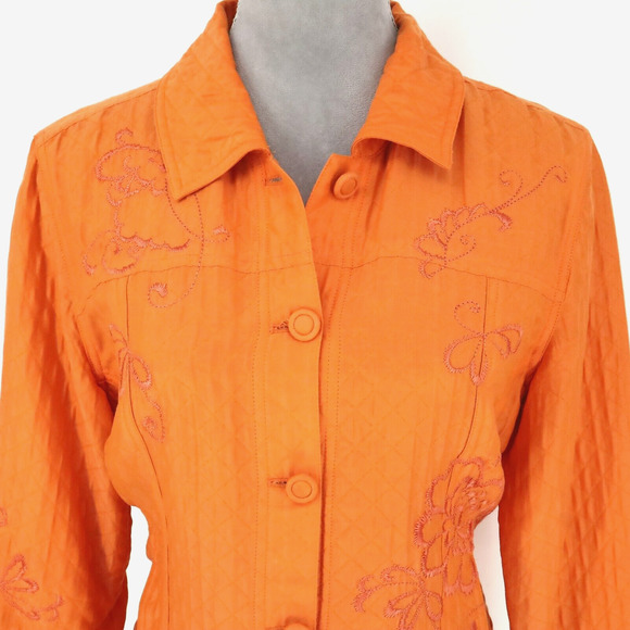 Chicos Jacket 1 Womens Medium 8 Orange Embroidered Floral Blazer Pockets Career - Picture 7 of 15